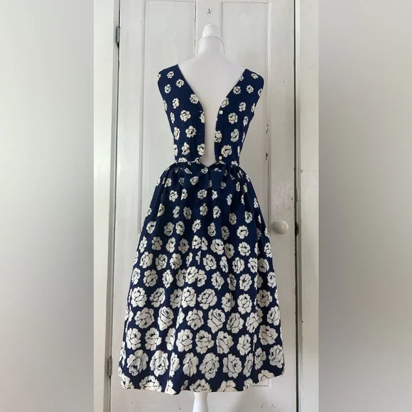 1950’s Monterey Models Navy Dress with White Roses and Button Back size XS VGUC - Picture 3 of 12